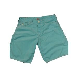 VTG True Religion Boardshort Men's 36 Blue Big T USA Cotton Nylon Swim Trunks
